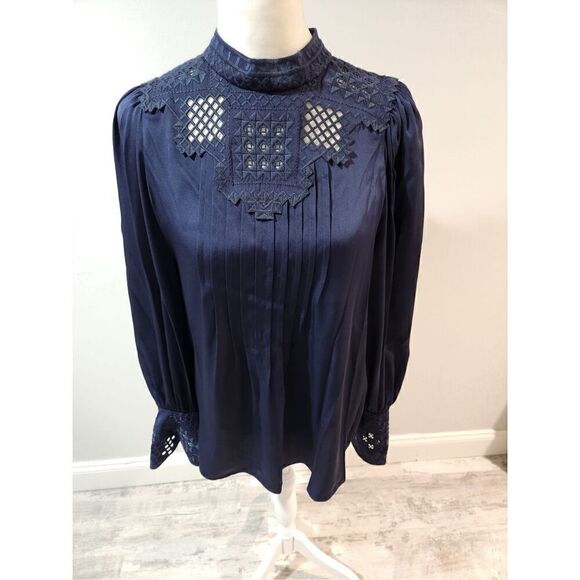 Kobi Halperin Blue Silk Corey Embroidered Blouse Size Medium - Picture 5 of 7